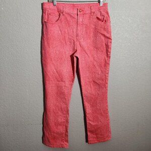 Diane Gilman Pants Womens 12 Pink Snakeskin Print Stretch Denim Jeans Button Fly